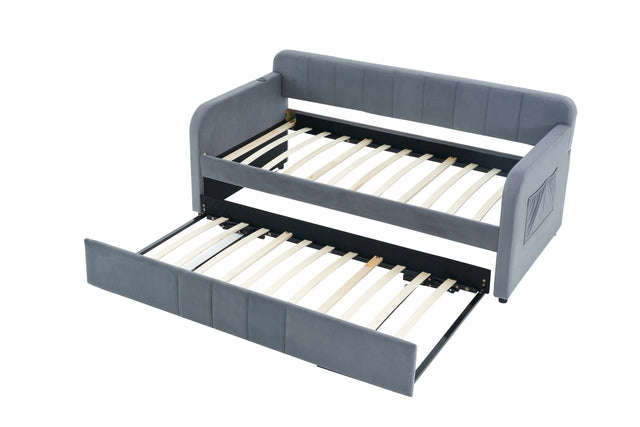 Twin Velvet Upholstered Daybed Frame With Trundle - Omega Lifestyles