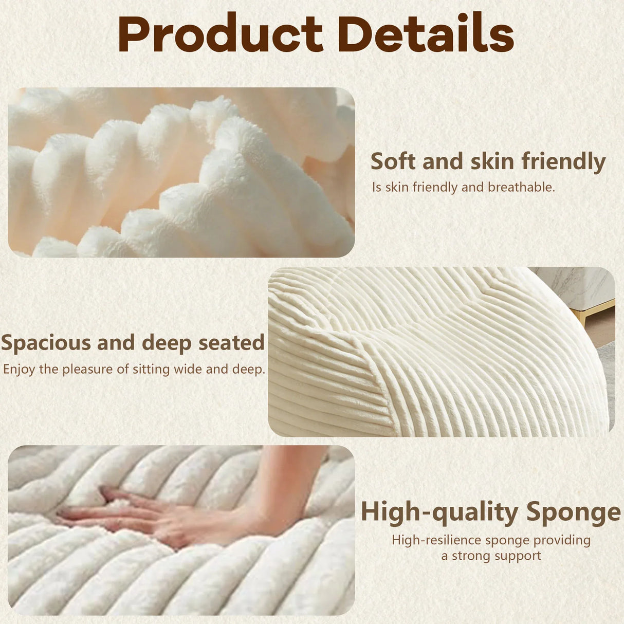 Premium Memory Foam Beige Bean Bag Chair - Omega Lifestyles