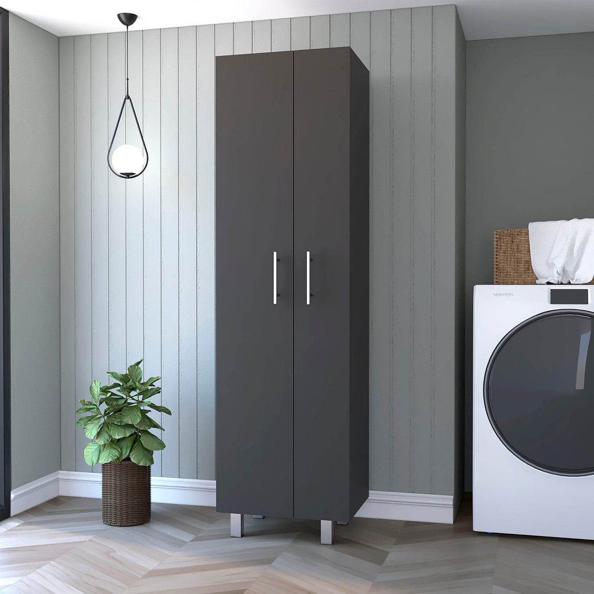 Multicolor Particle Board Broom Closet Storage Cabinet