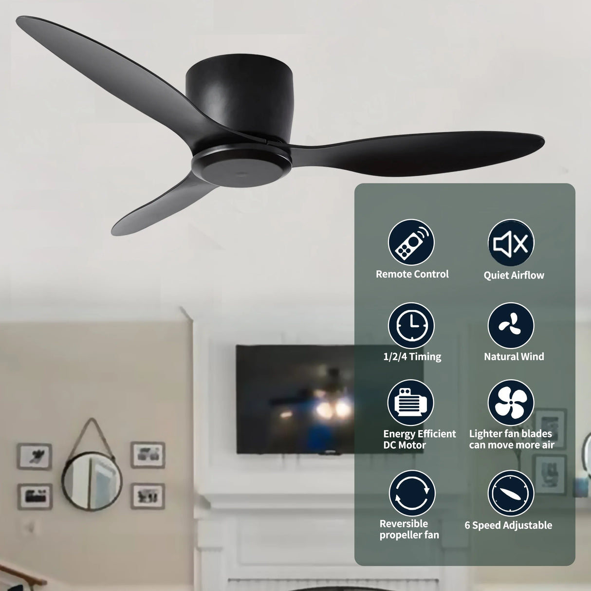 42-Inch Matte Black Ceiling Fan With Remote Control - Omega Lifestyles