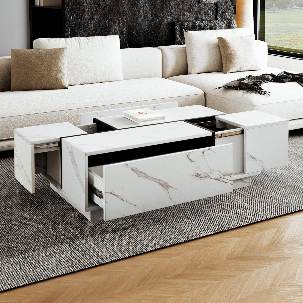Modern White MDF Sliding Top Coffee Table With Storage - Sleep Galleria