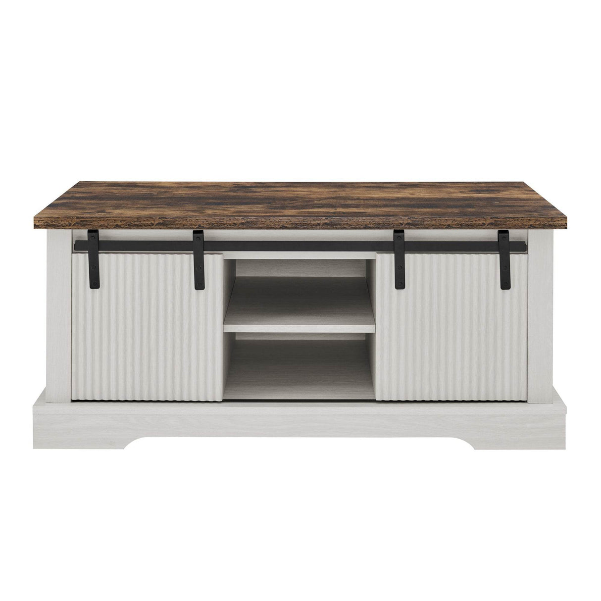 Rustic Sliding Barn Door Coffee Table With Storage - Omega Lifestyles