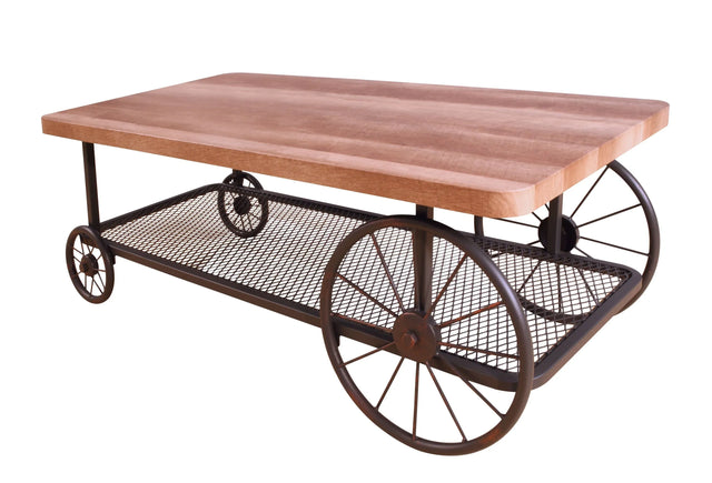 Rustic Oak Metal Wood Industrial Coffee Table - Omega Lifestyles