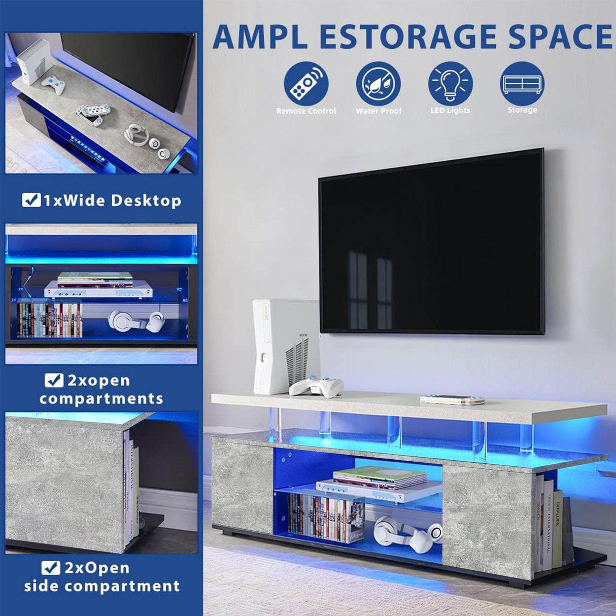 Modern Gray Engineered Wood Gaming TV Stand Console - Sleep Galleria