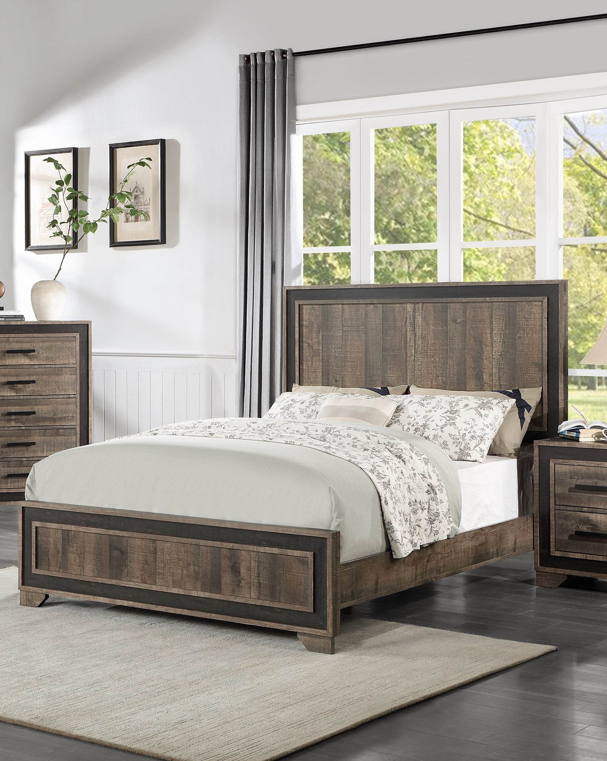 King Size Oak Finish Panel Bed Frame