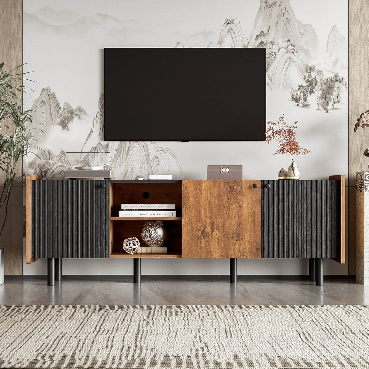 Mid Century Modern TV Stand With Storage Cabinets - Sleep Galleria