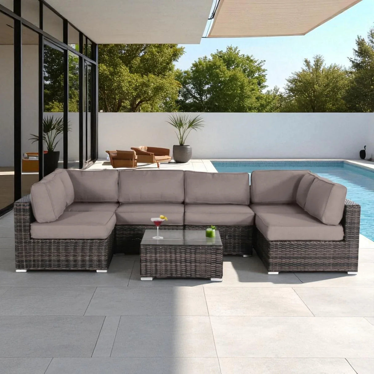 7-Piece Modern Weather-Resistant Wicker Outdoor Conversation Set - Omega Lifestyles