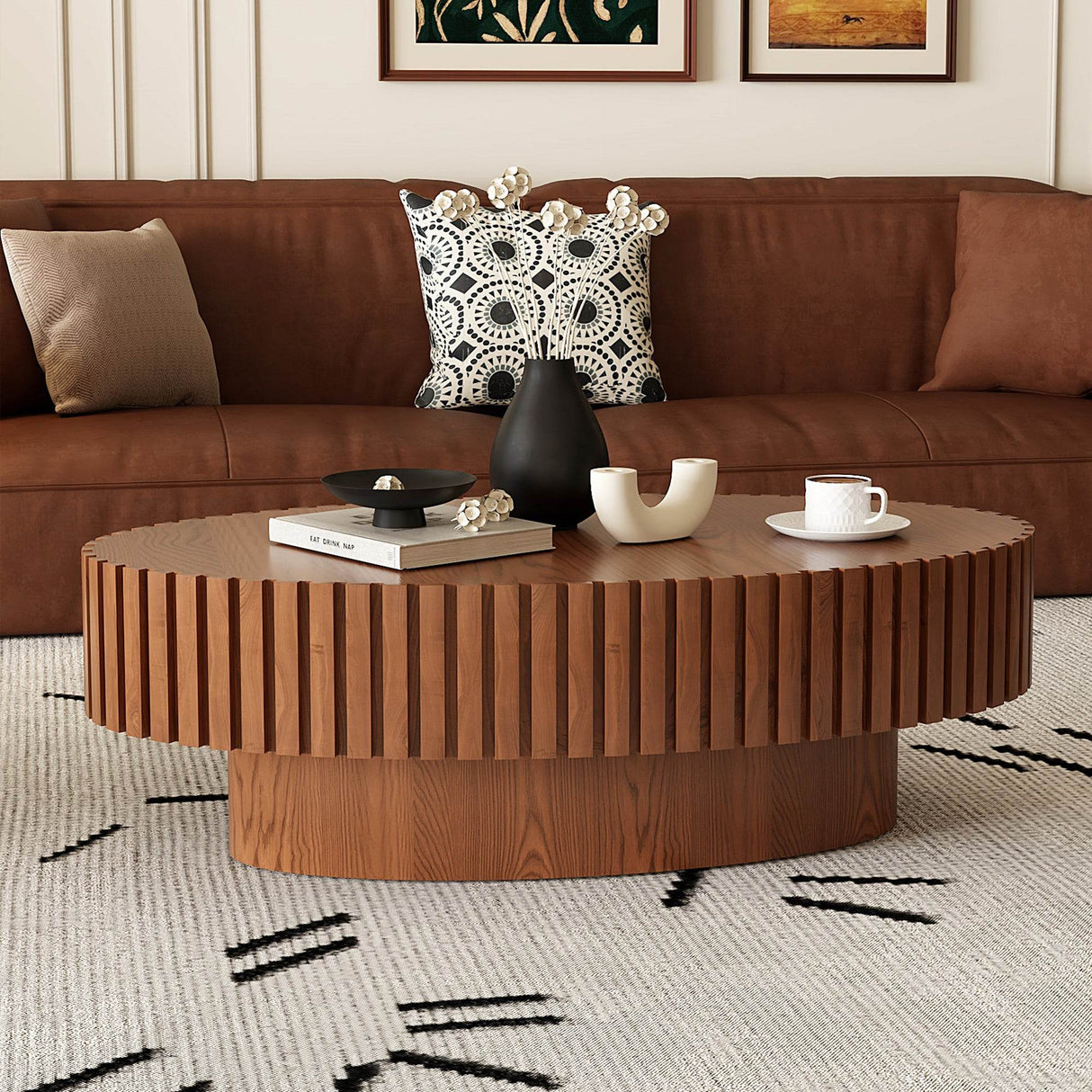 Modern Handcrafted Oval Pedestal MDF Coffee Table - Sleep Galleria