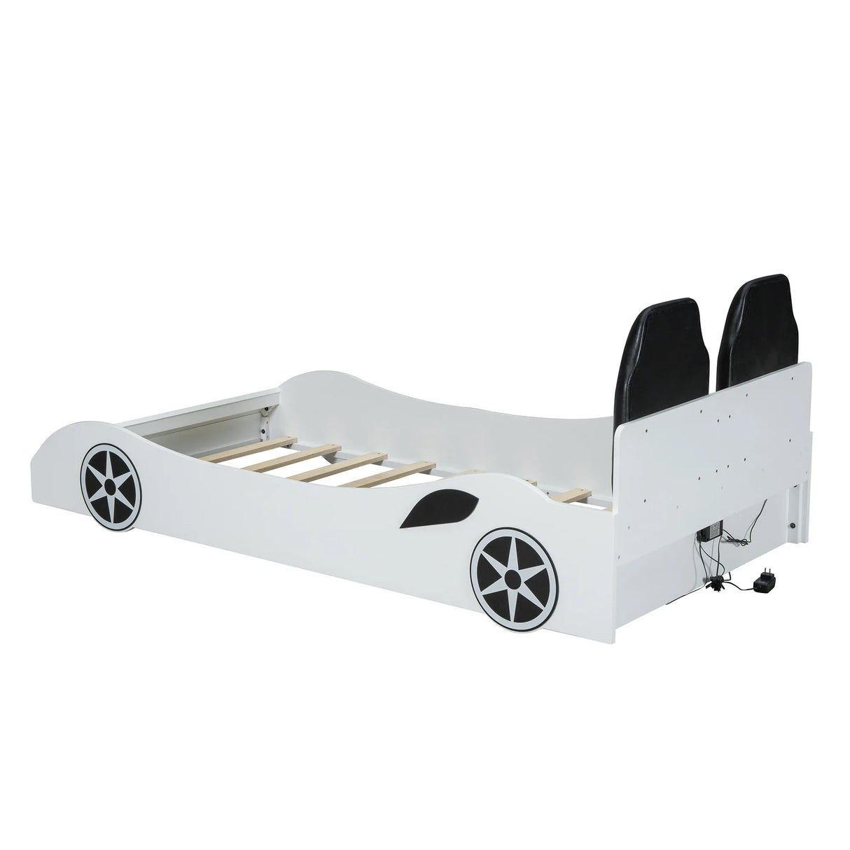 Twin Race Car-Shaped Wood Platform Bed With LED - Omega Lifestyles