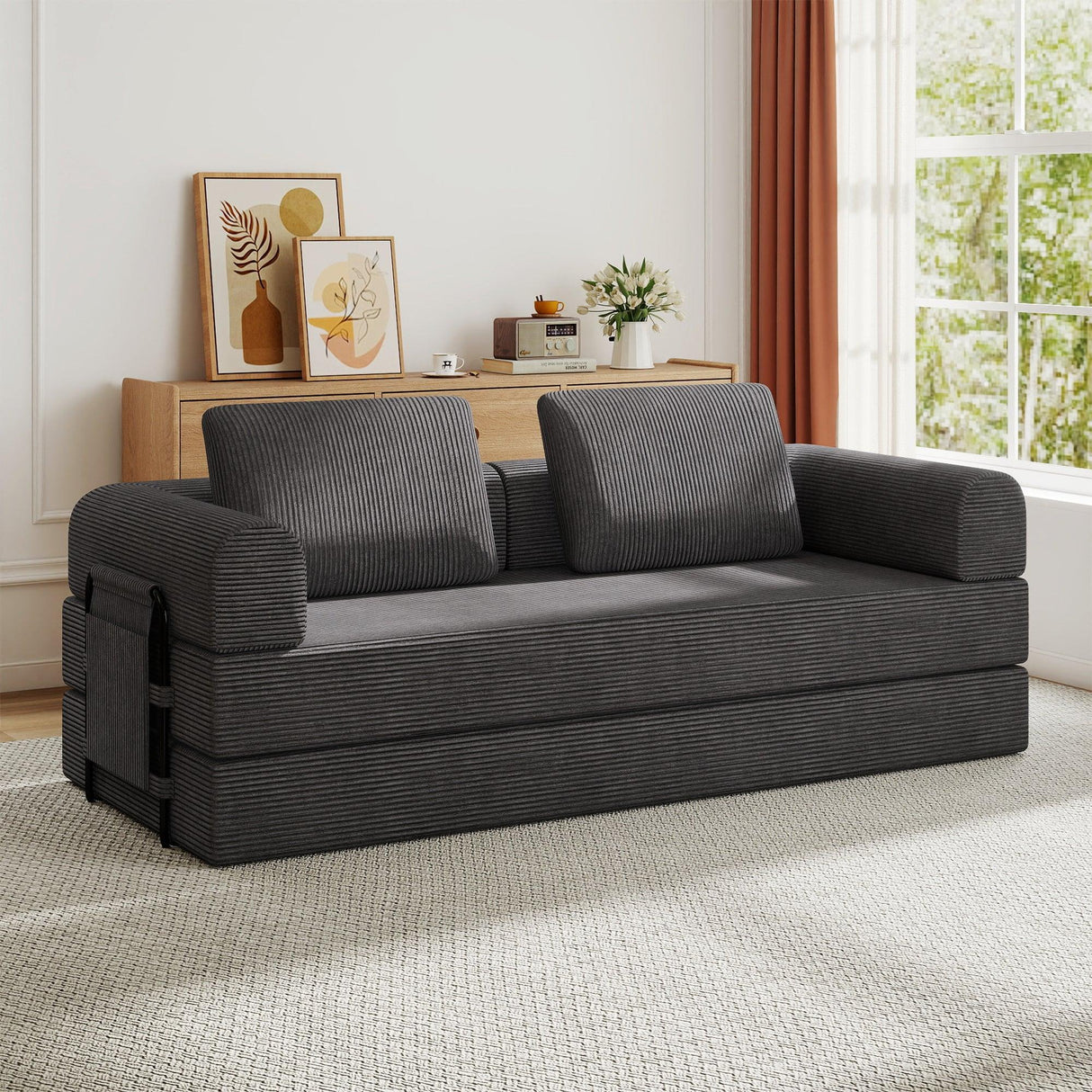 Convertible Corduroy Foldable Sofa Bed With Mattress - Omega Lifestyles