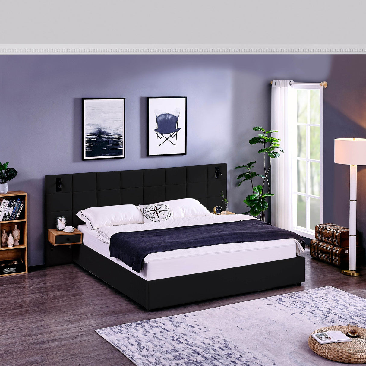 King Velvet Upholstered Hydraulic Storage Platform Bed Frame