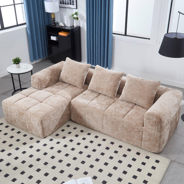 Chenille Modular 3-Seat Sectional Sofa With Side Pockets - Omega Lifestyles
