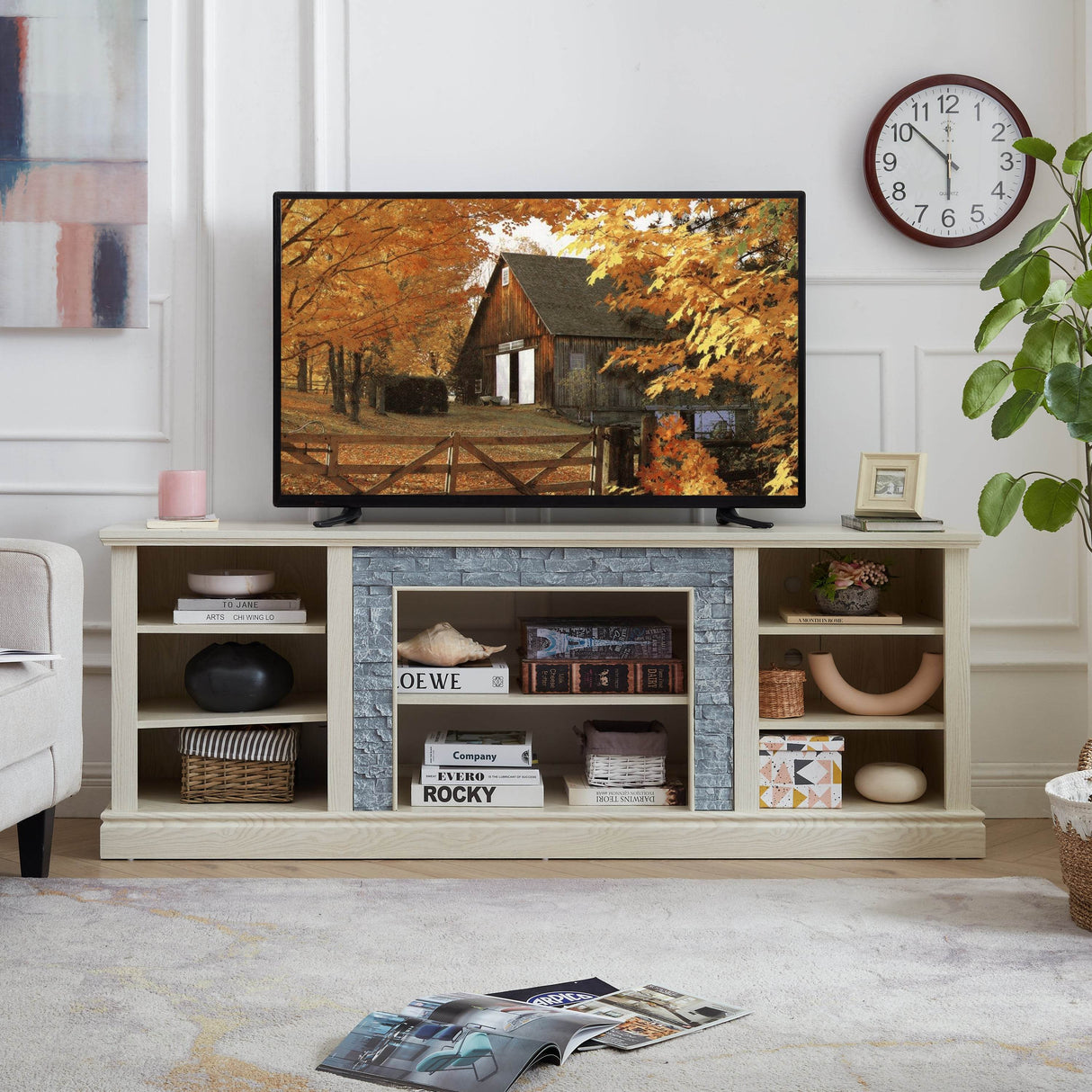 White MDF Large TV Stand With Storage Cabinet - Sleep Galleria