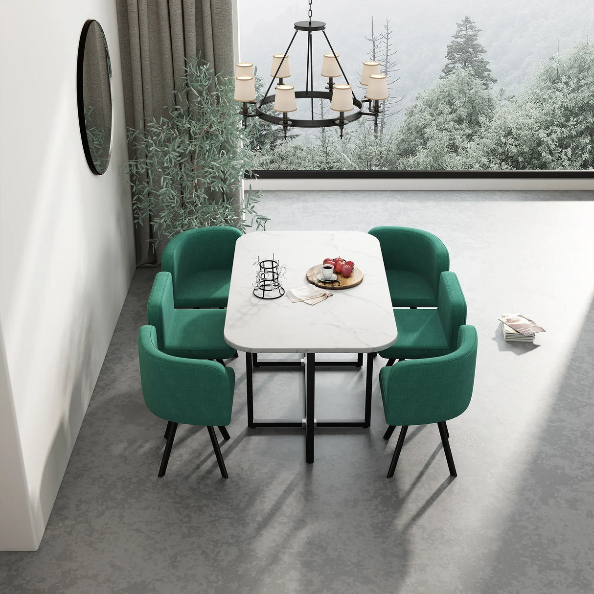 Modern Fabric 7-Piece Dining Table And Chairs Set - Omega Lifestyles