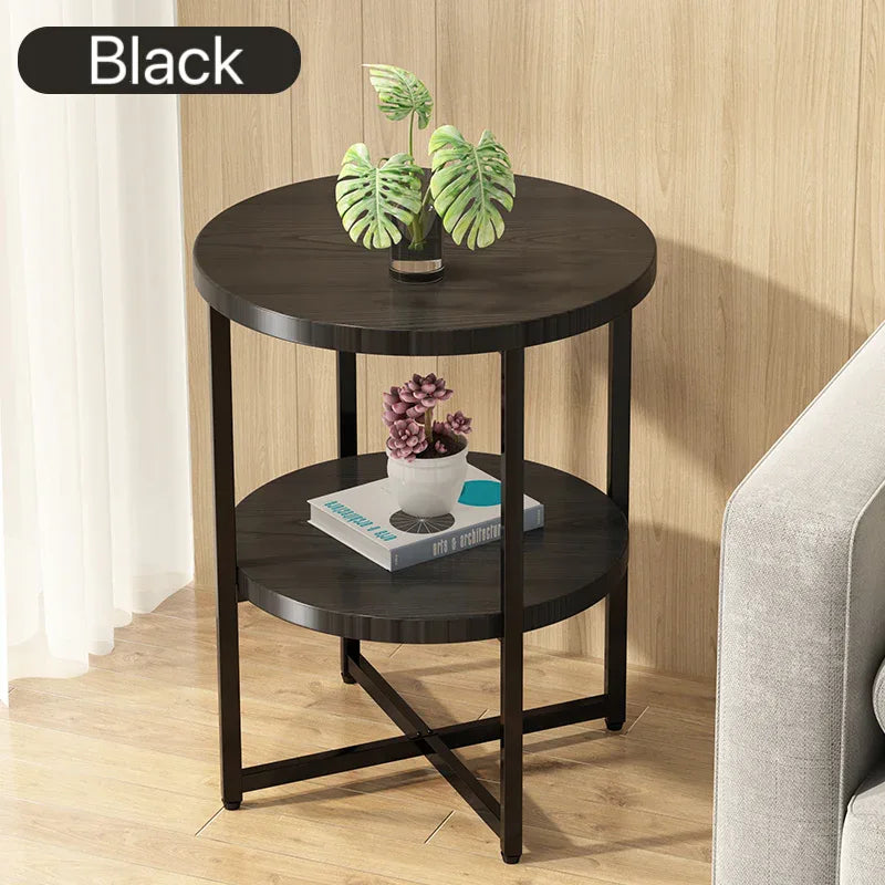 Small Round 2-Tier MDF Iron Farmhouse End Table - Omega Lifestyles