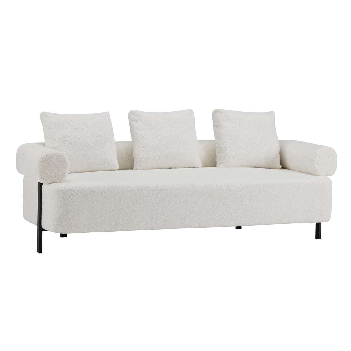 Modern 3-Seater Beige Boucle Upholstered Sofa With Pillows - Omega Lifestyles