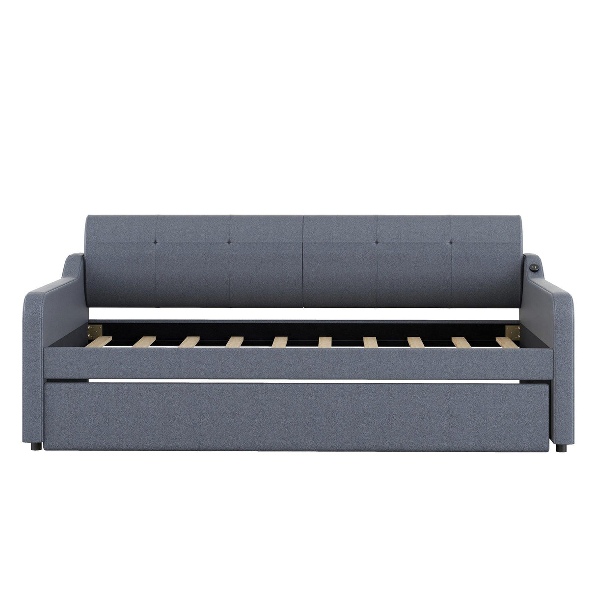 Twin Upholstered Daybed With Trundle And USB Charging - Omega Lifestyles