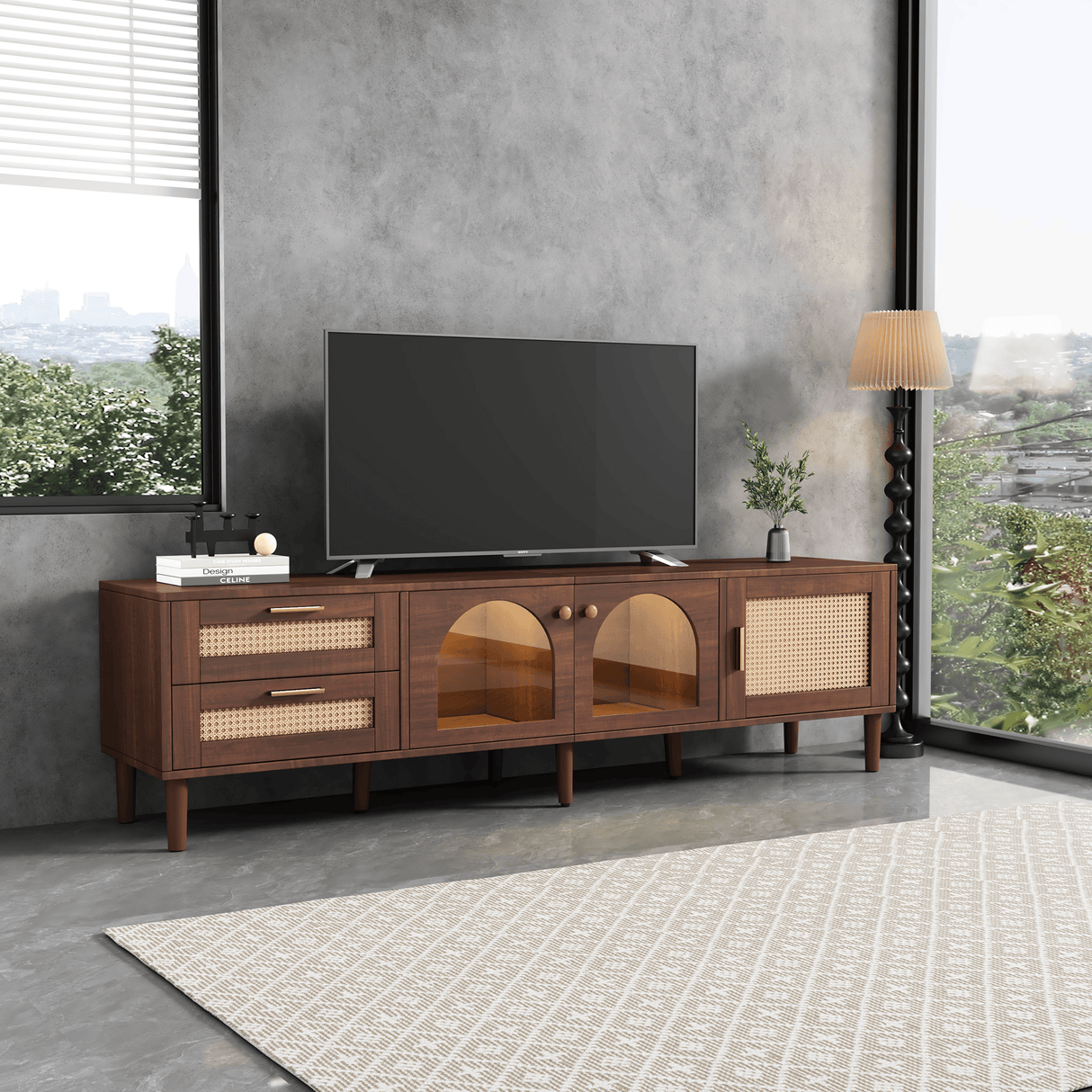 Rattan-Inspired Media Console TV Stand With Storage - Sleep Galleria