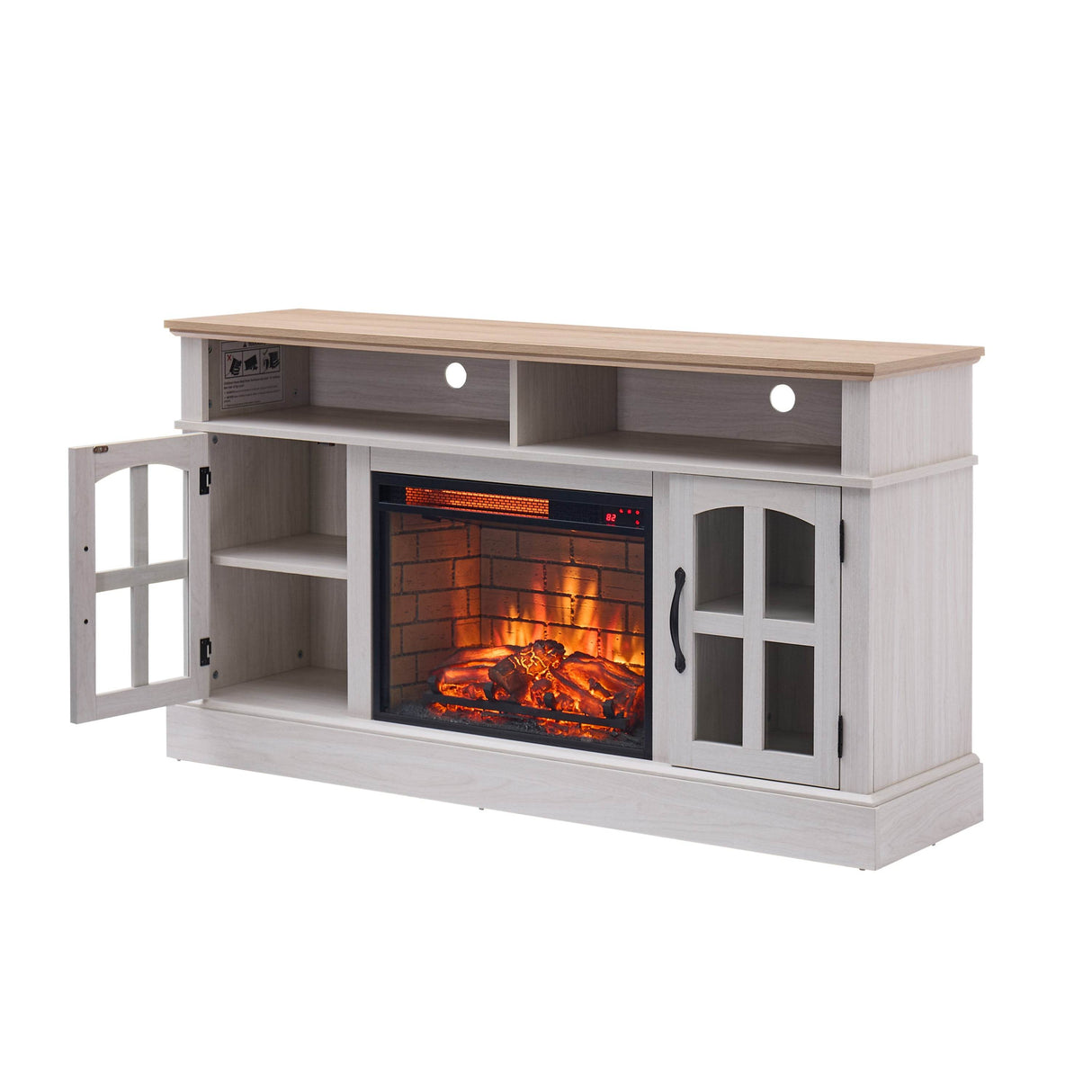 58-Inch Jasmine White Electric Fireplace TV Stand - Sleep Galleria