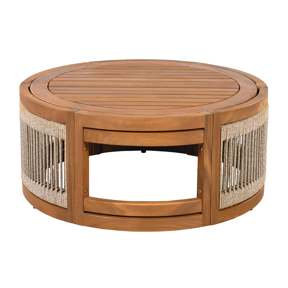 Acacia Wood Outdoor Coffee Table With Woven Rope Accents - Sleep Galleria