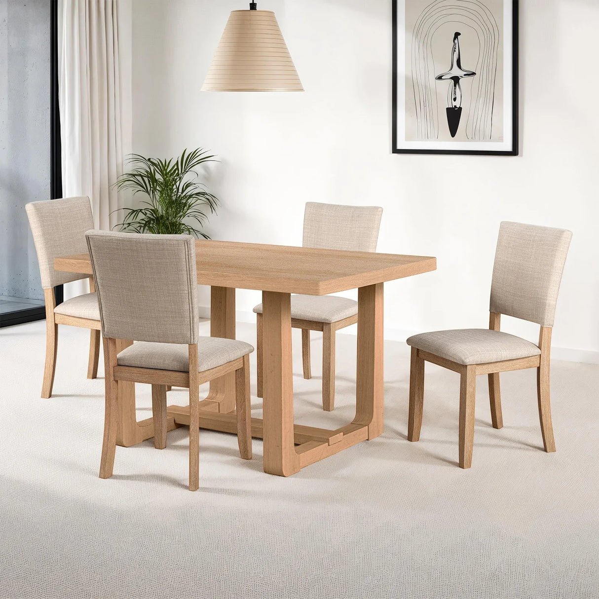 Transitional Natural Upholstered Rubberwood Dining Side Chair Set - Omega Lifestyles