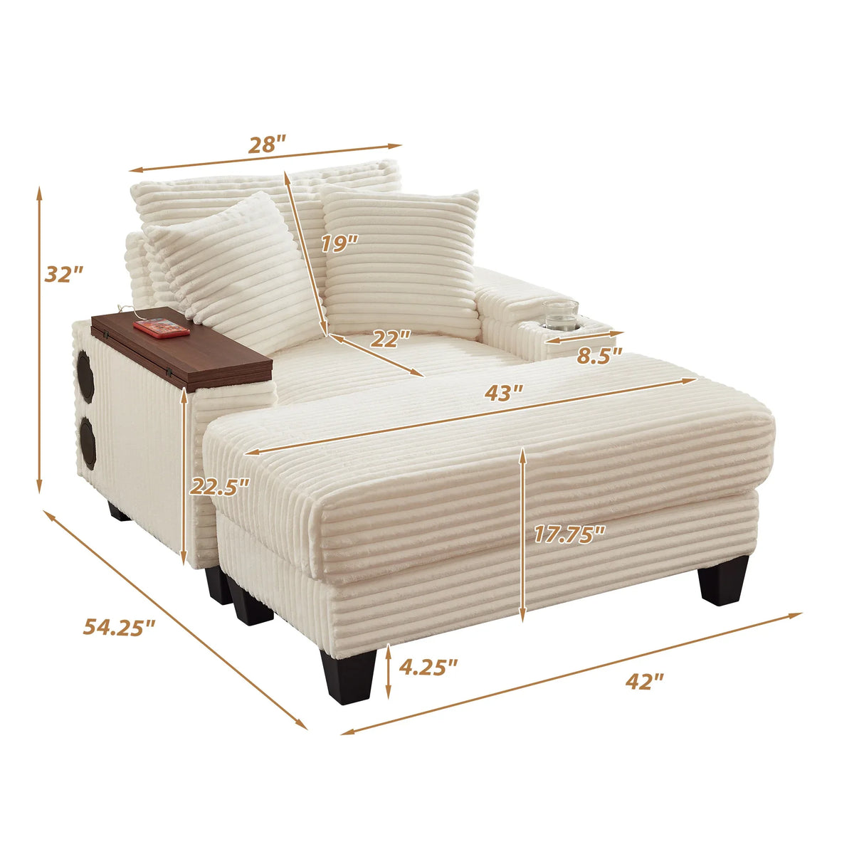 Corduroy Storage Sofa With Ottoman Bluetooth Speaker - Omega Lifestyles
