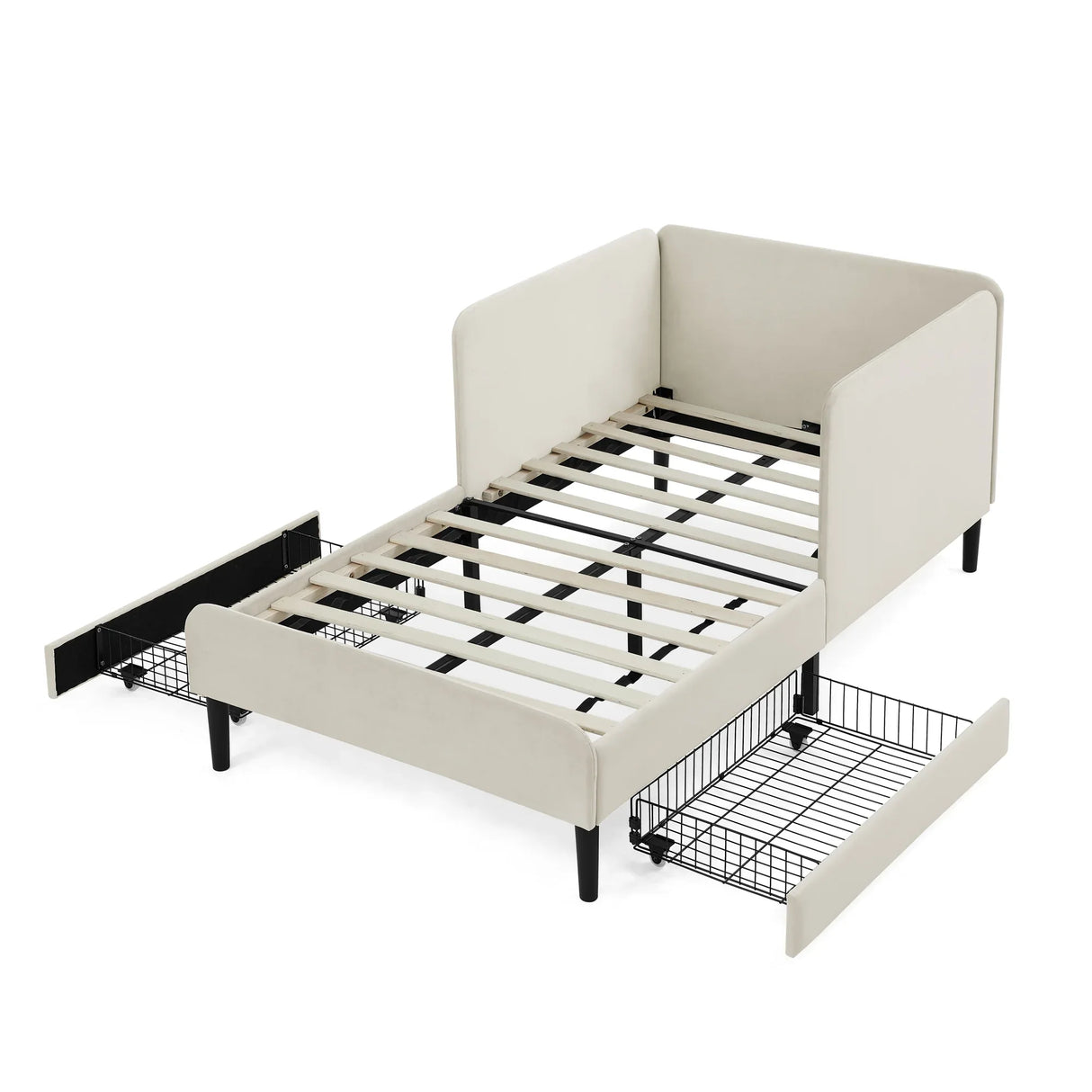 Twin Velvet Upholstered Platform Bed Frame With Storage - Omega Lifestyles