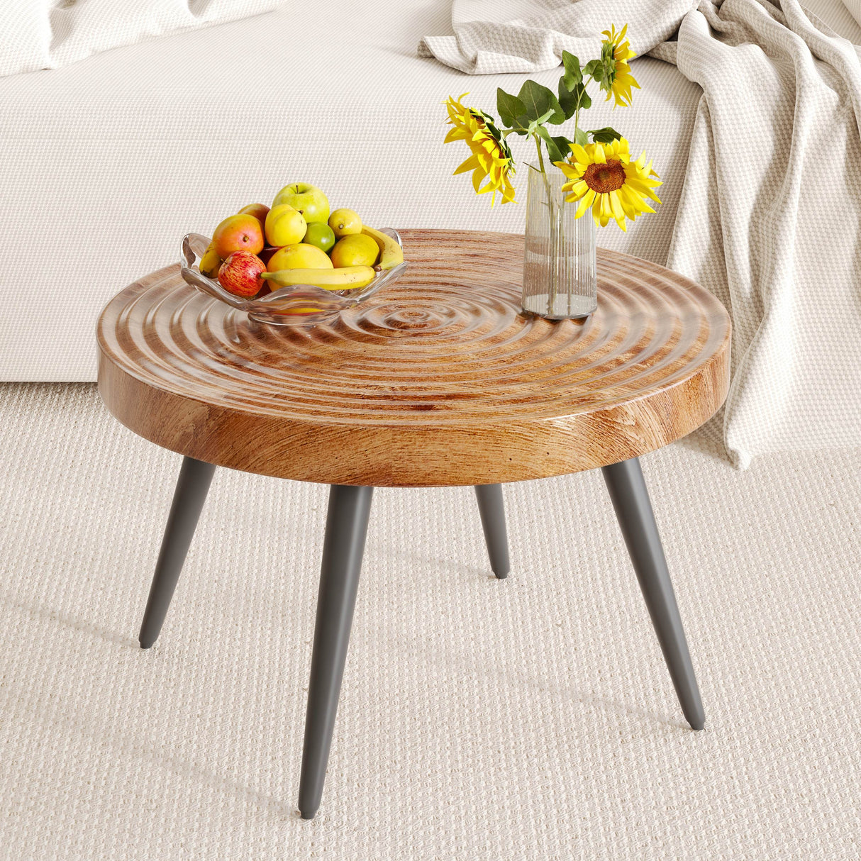 Natural Wood Grain Texture Round Coffee Table - Sleep Galleria