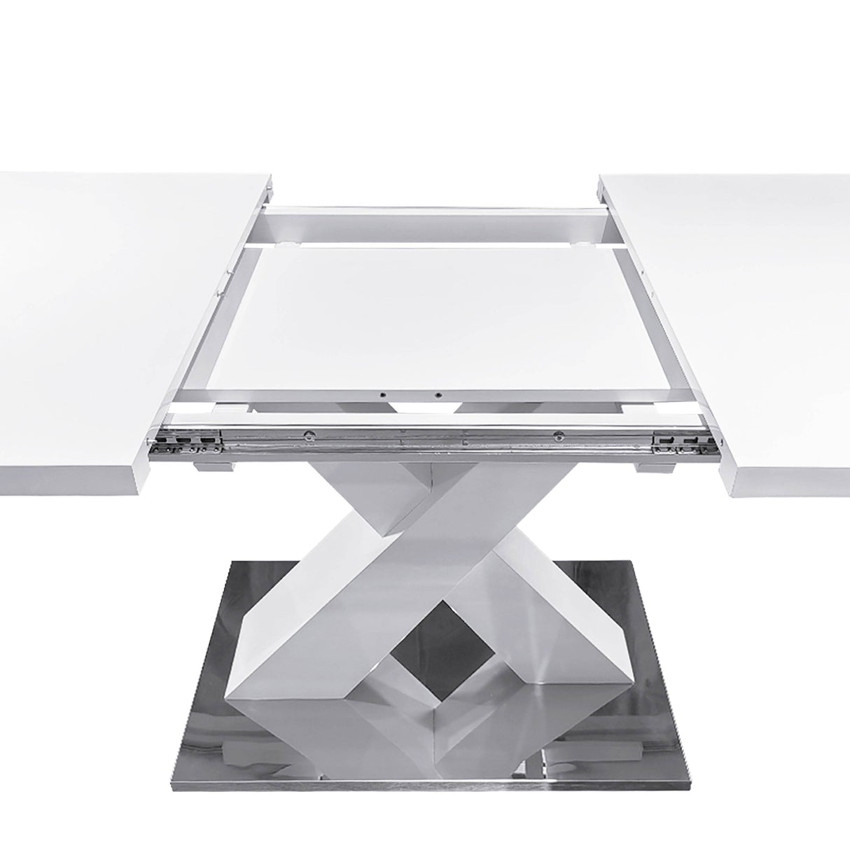 Modern Square Stretchable White MDF Steel Dining Table - Sleep Galleria