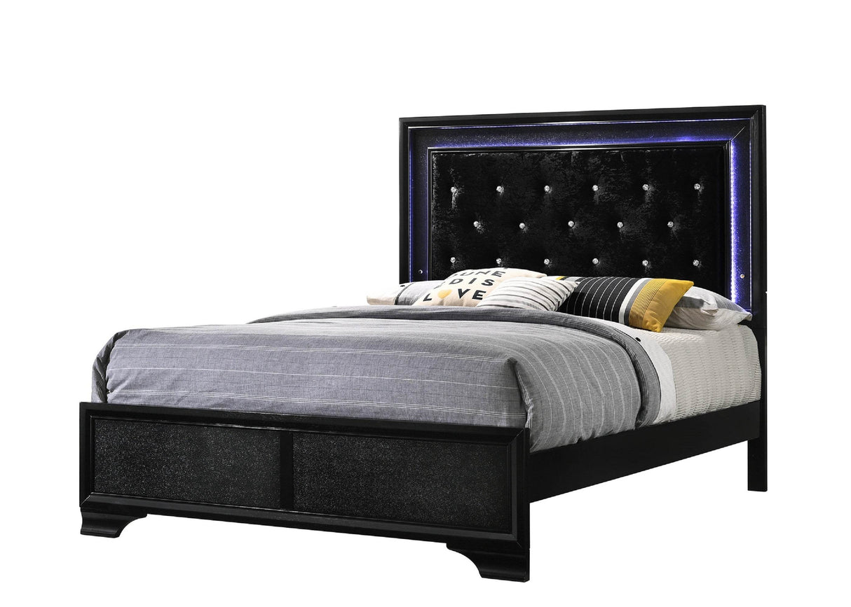 Modern Upholstered Solid Wood Queen LED Panel Bed
