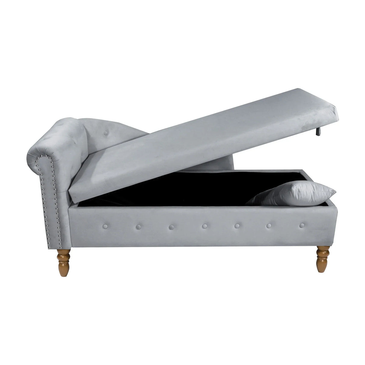 Classic Velvet Storage Chaise Lounge With Pillow - Omega Lifestyles