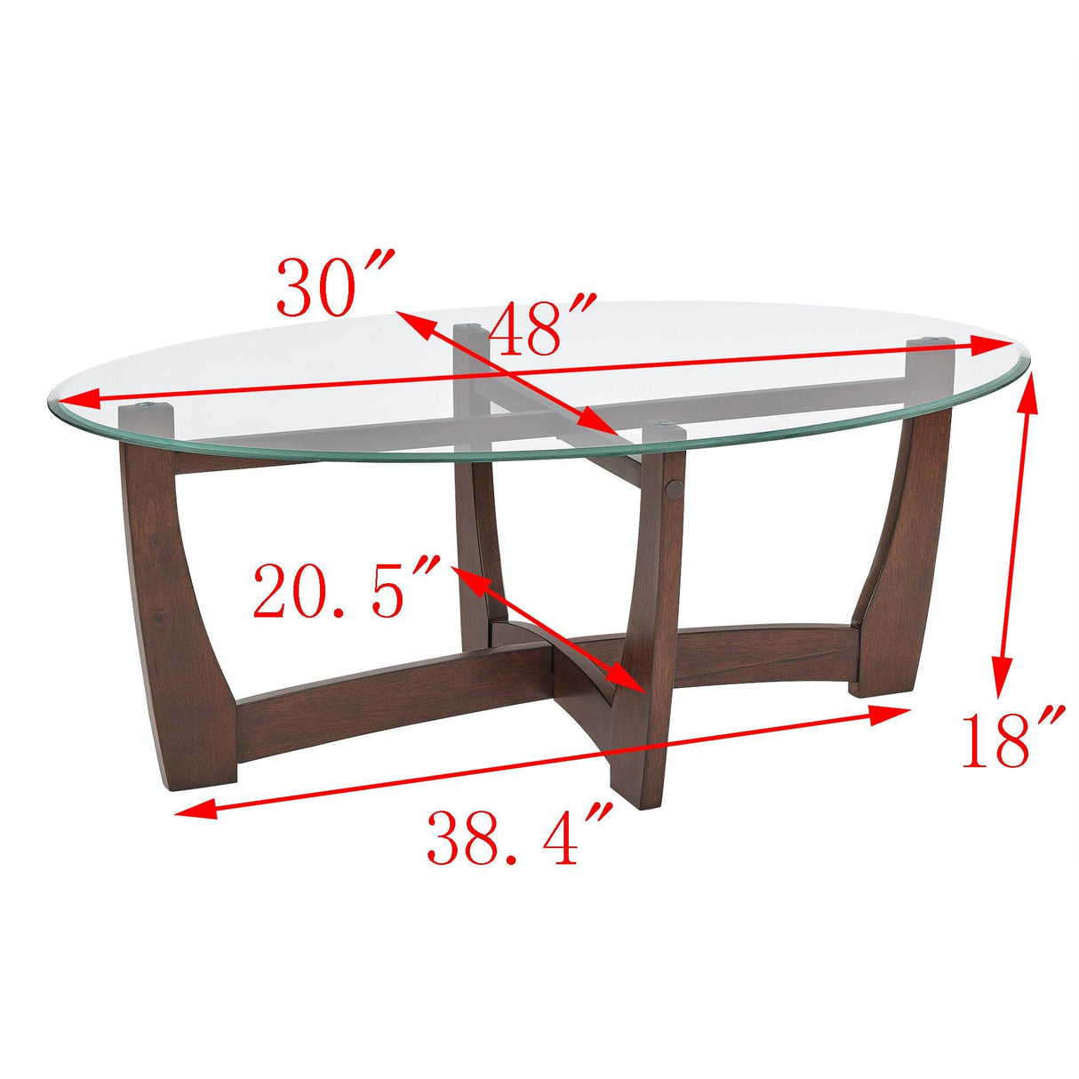 48-Inch Oval Cherry Wood Tempered Glass Coffee Table - Sleep Galleria