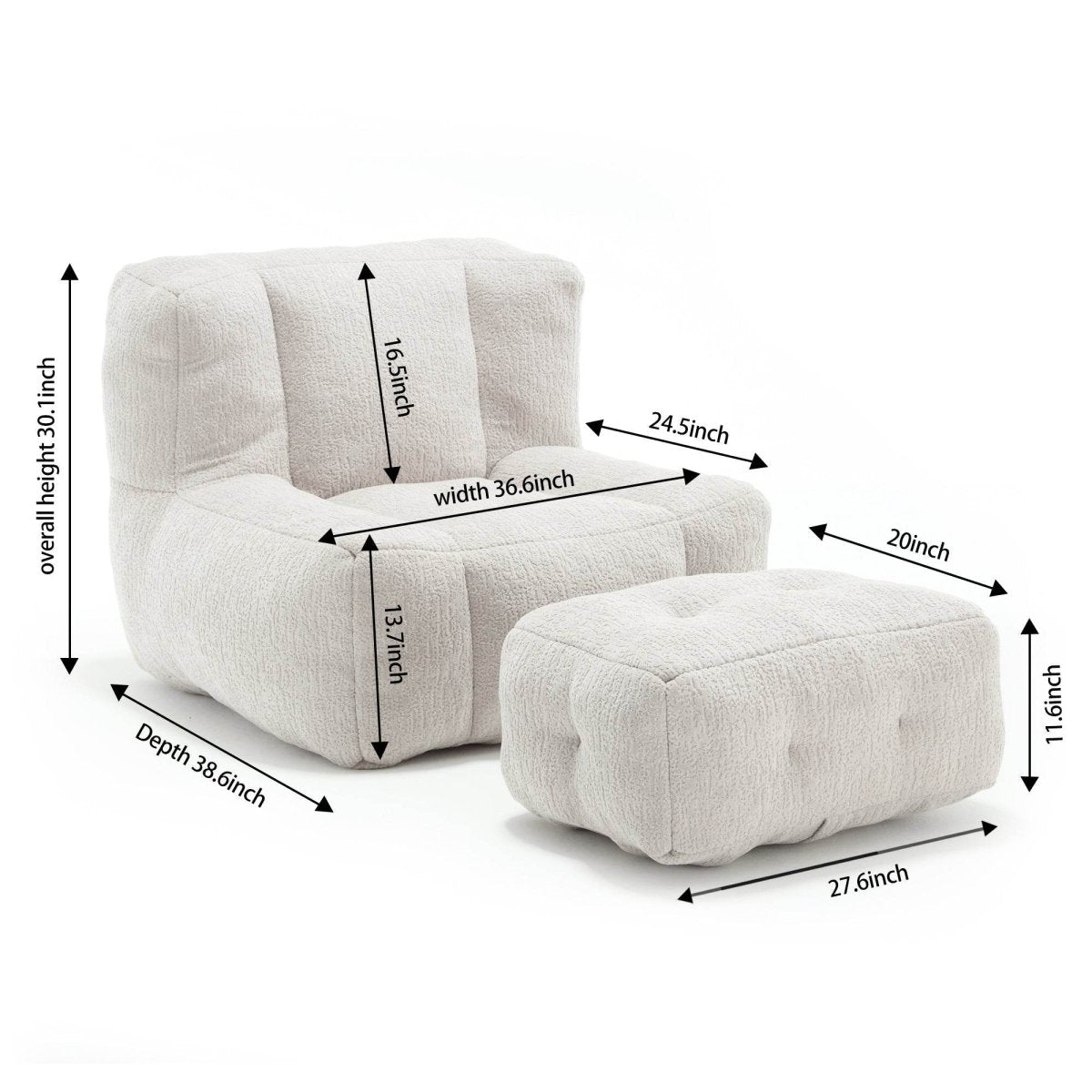 Fluffy Velvet Bean Bag Chair With Ottoman - Sleep Galleria