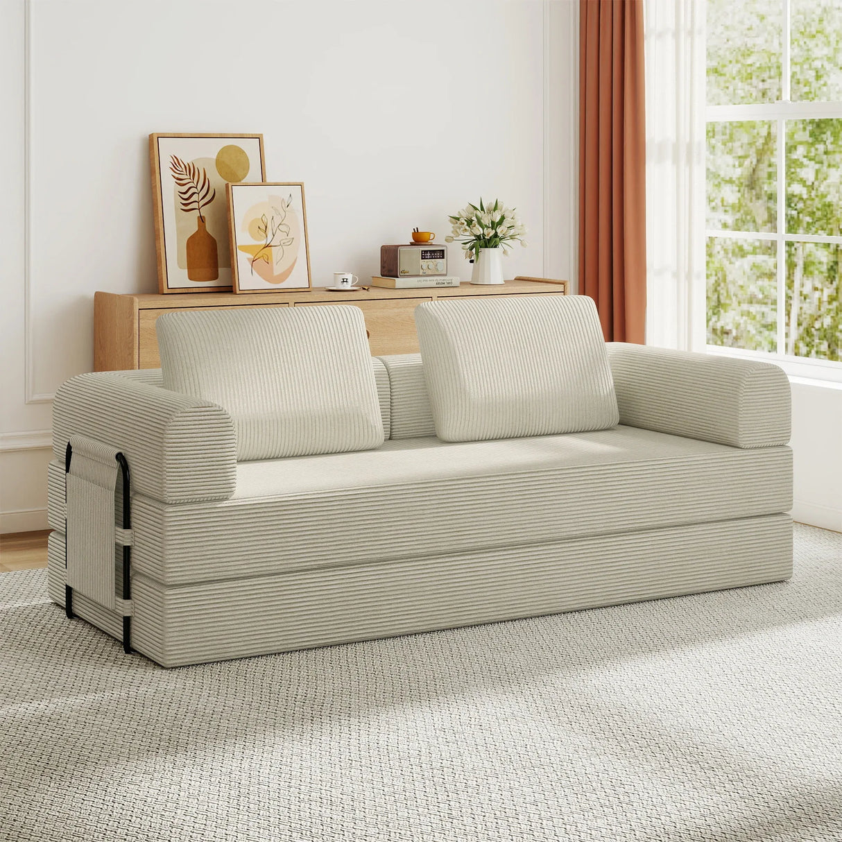 Convertible Foldable Corduroy Sofa Bed With Mattress - Omega Lifestyles