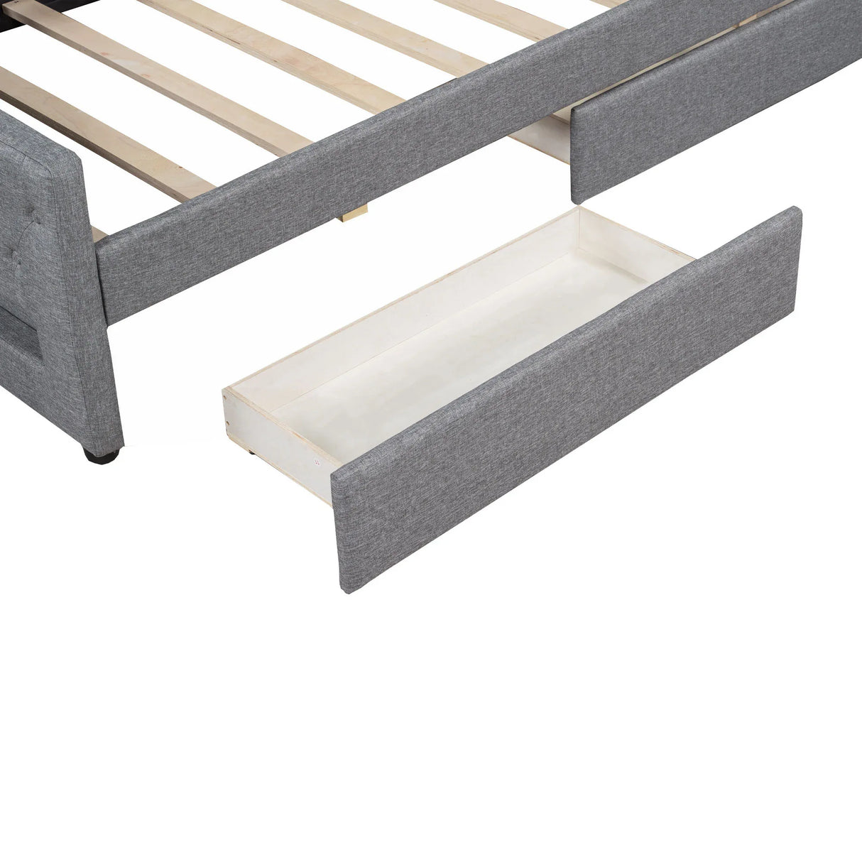 Twin XL Linen Upholstered Daybed With LED Lighting And Drawers - Omega Lifestyles