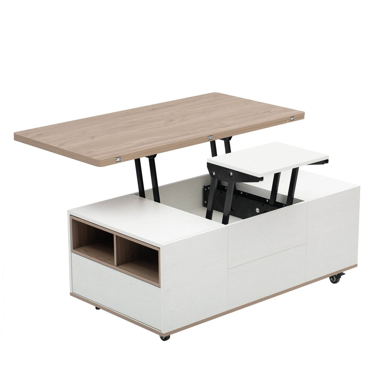 Modern Walnut White Lift Top Coffee Table With Drawers - Sleep Galleria
