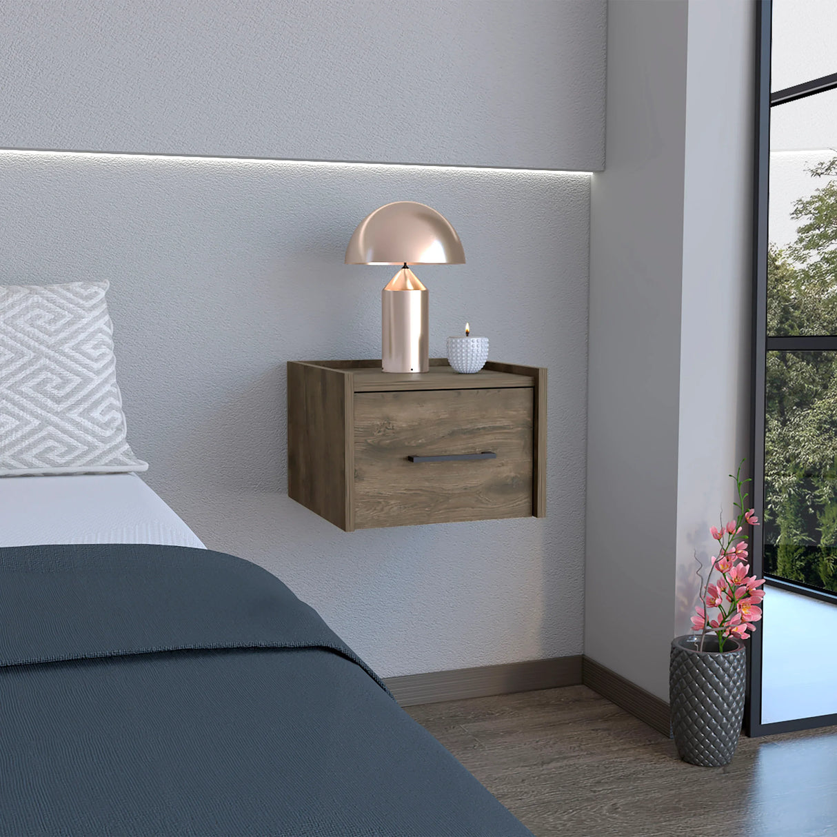 Wall-Mounted Floating Nightstand With Sleek Single Drawer - Omega Lifestyles