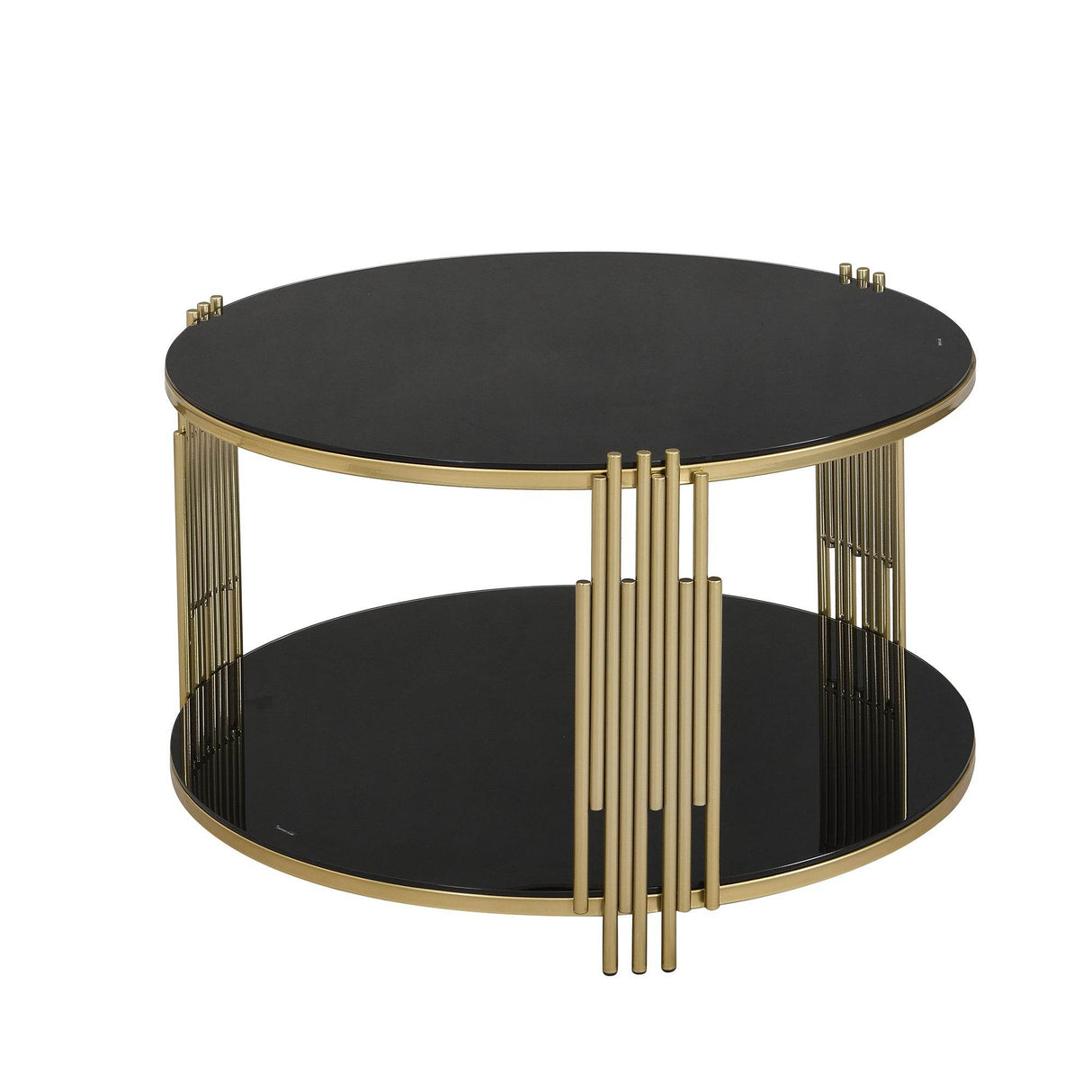Modern Black Mirror Round Coffee Table With Shelf - Sleep Galleria
