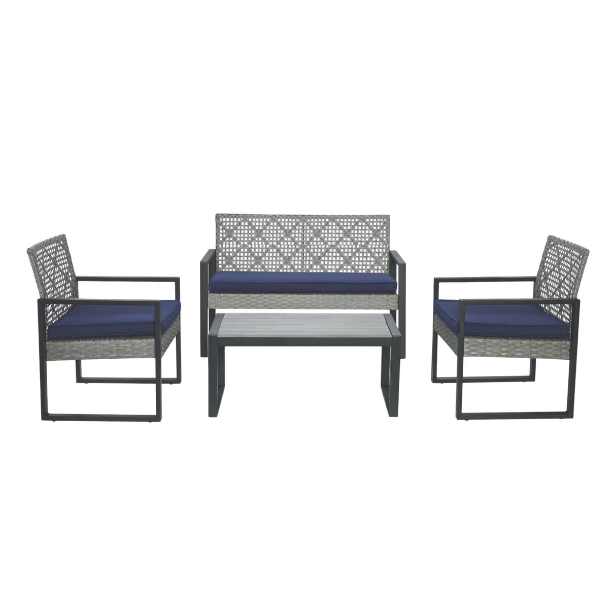 4-Piece Modern Light Gray Rattan Patio Furniture Set