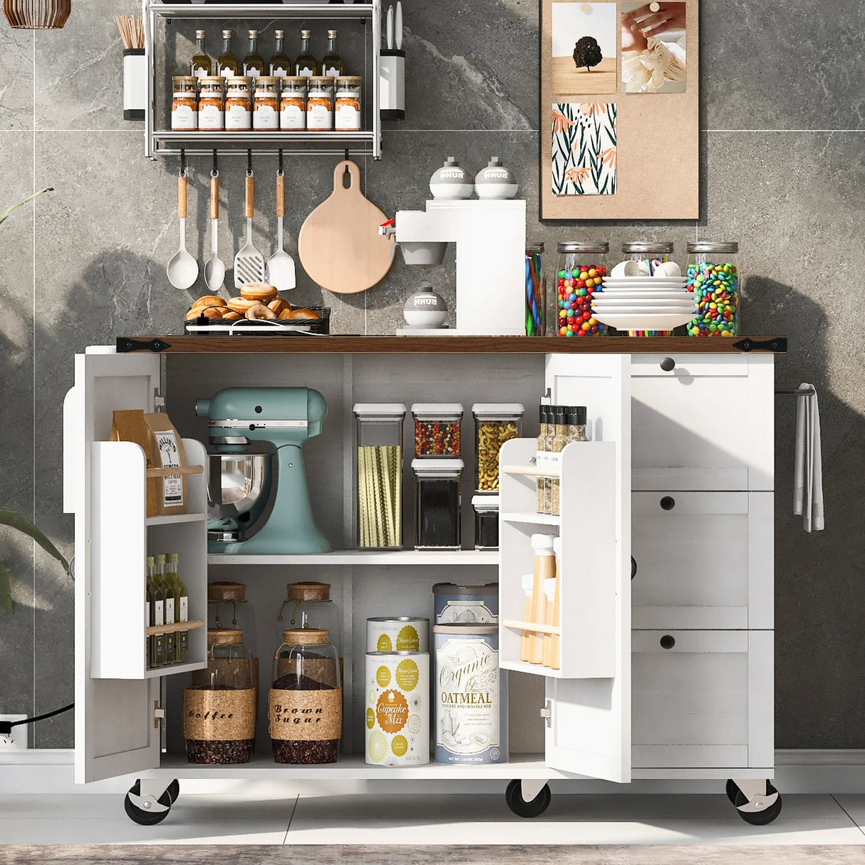 Farmhouse Kitchen Island Cart With Power Outlet - Omega Lifestyles