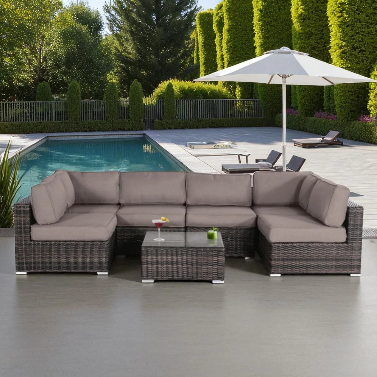 7-Piece Modern Weather-Resistant Wicker Outdoor Conversation Set - Omega Lifestyles