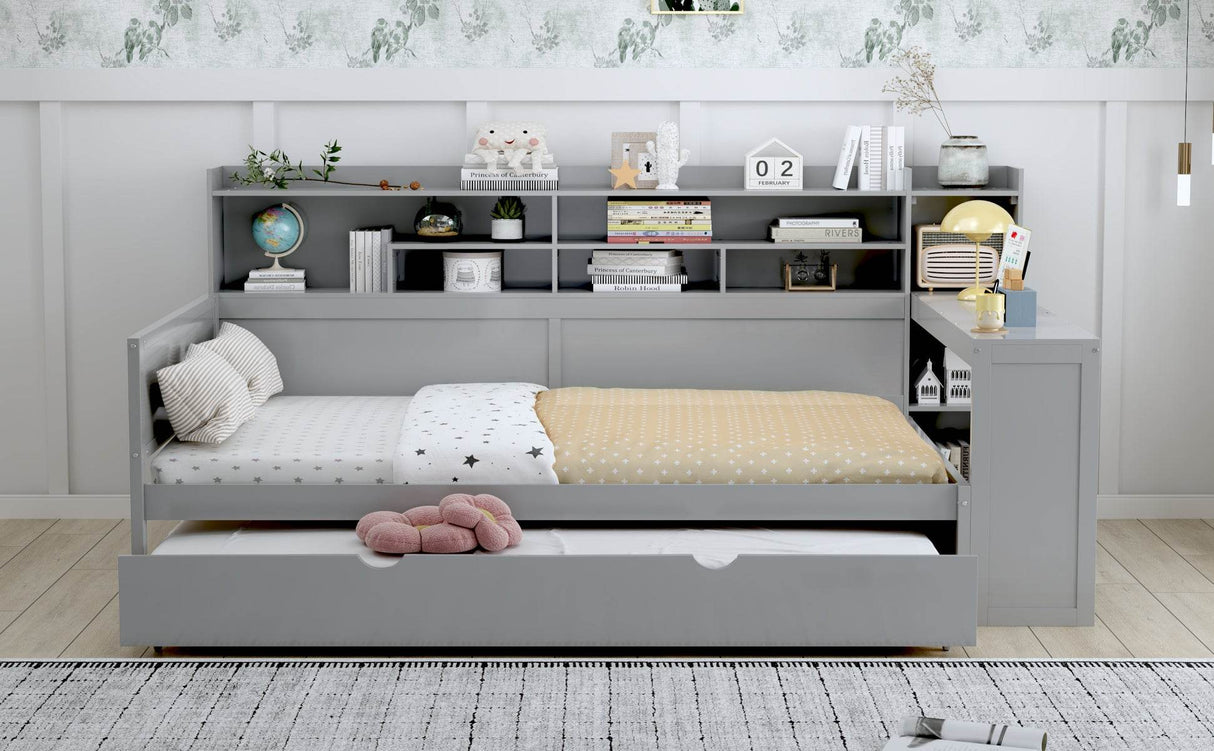 Multi-Functional Wooden Bed Frame With Trundle And Desk - Omega Lifestyles