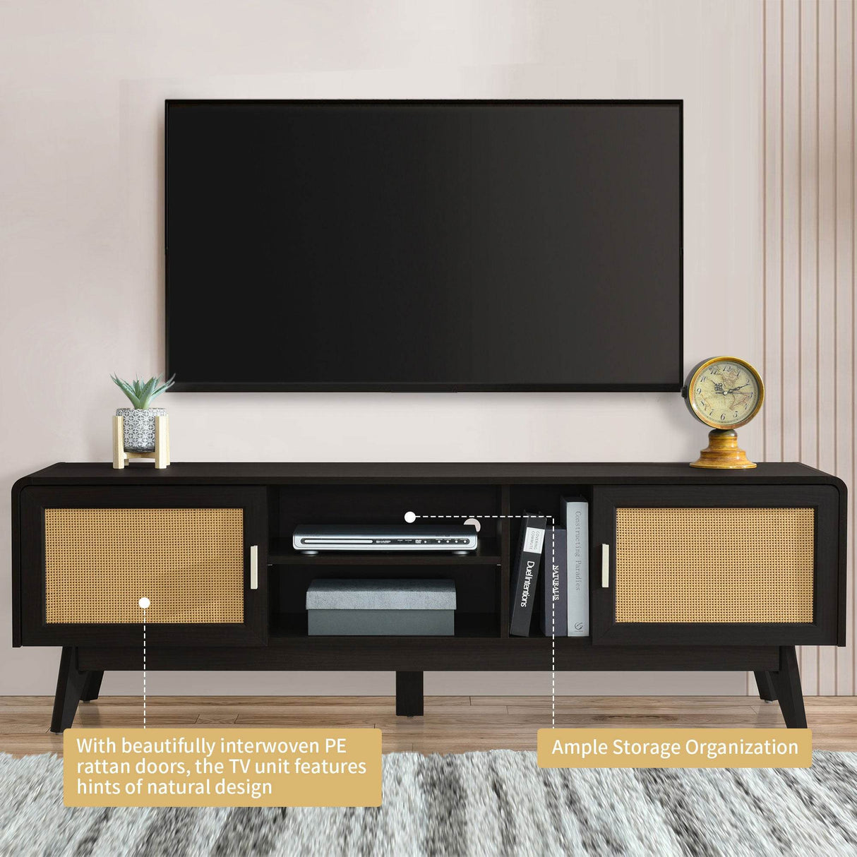 Bohemian Style Dark Brown Rattan TV Stand - Sleep Galleria