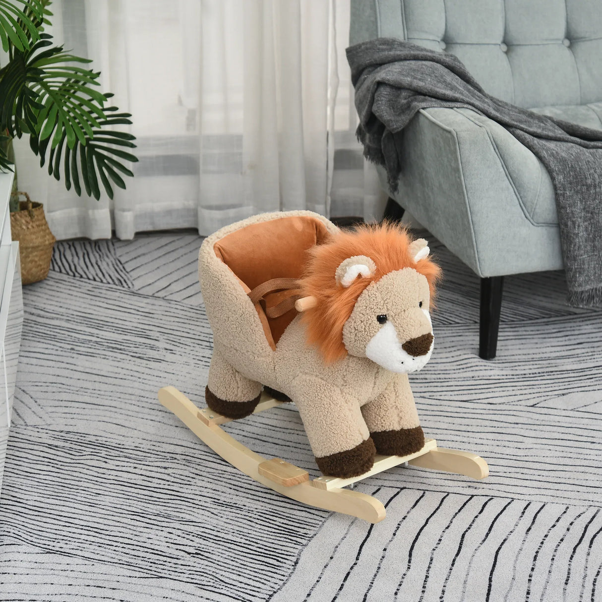 Lion-Themed Plush Baby Rocking Horse With Sound - Omega Lifestyles