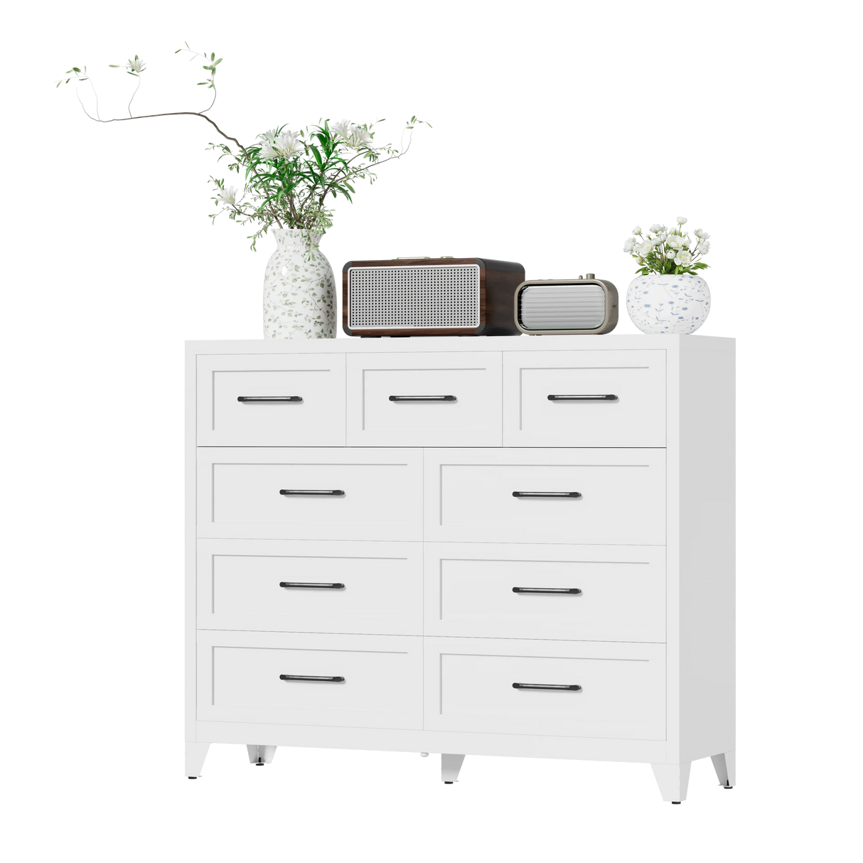 9-Drawer White Metal Tall Dresser With Smooth Drawers - Omega Lifestyles