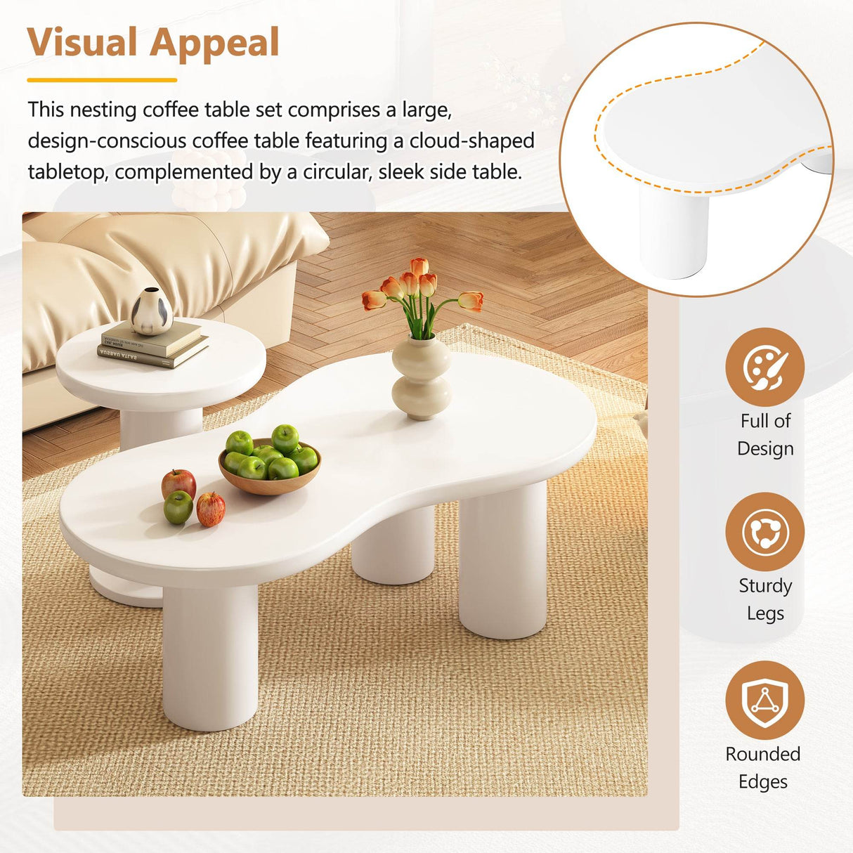 Nesting 2-Piece White MDF Coffee Table Set - Sleep Galleria