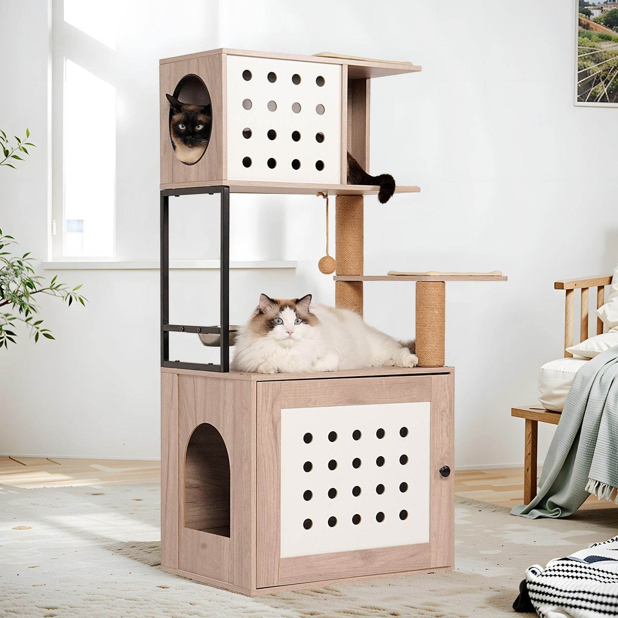 Modern Gray White Integrated Cat Tree Furniture - Sleep Galleria