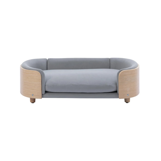 Scandinavian Solid Wood Elevated Pet Sofa Bed With Velvet Cushion - Omega Lifestyles