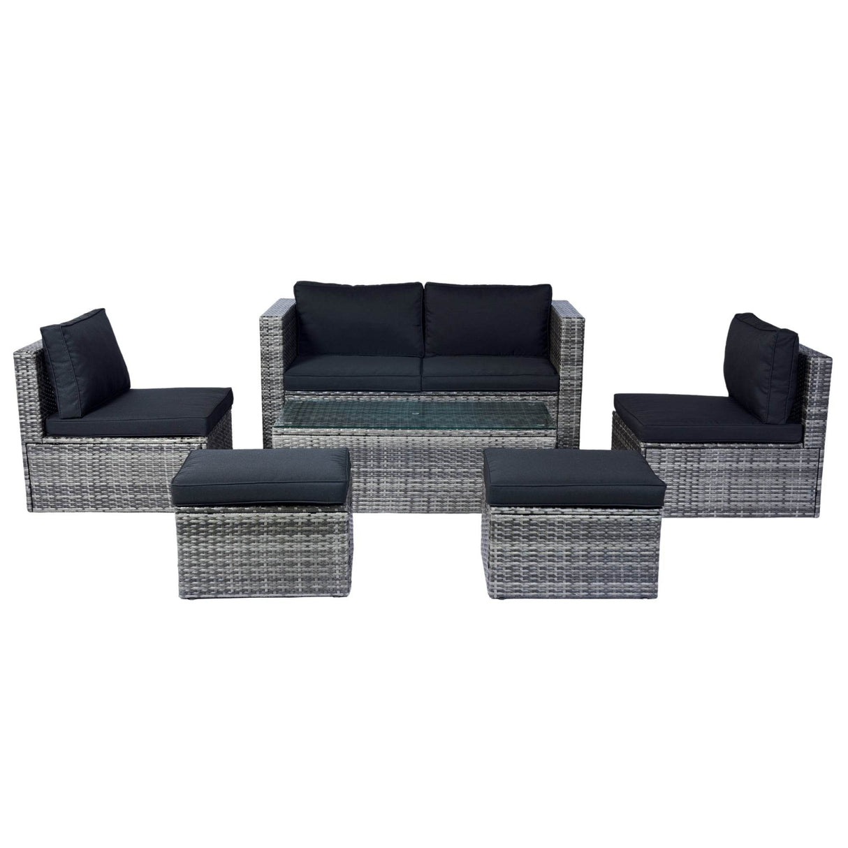 6-Piece Grey Wicker Outdoor Patio Sectional Seating Set