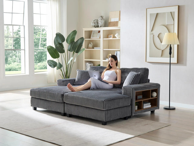 Convertible Corduroy Fabric Sleeper Sofa With Storage - Omega Lifestyles